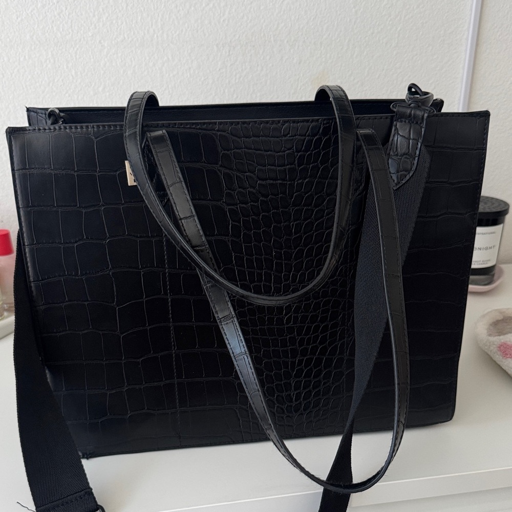 BEIS Black Crocodile-Patterned Tote